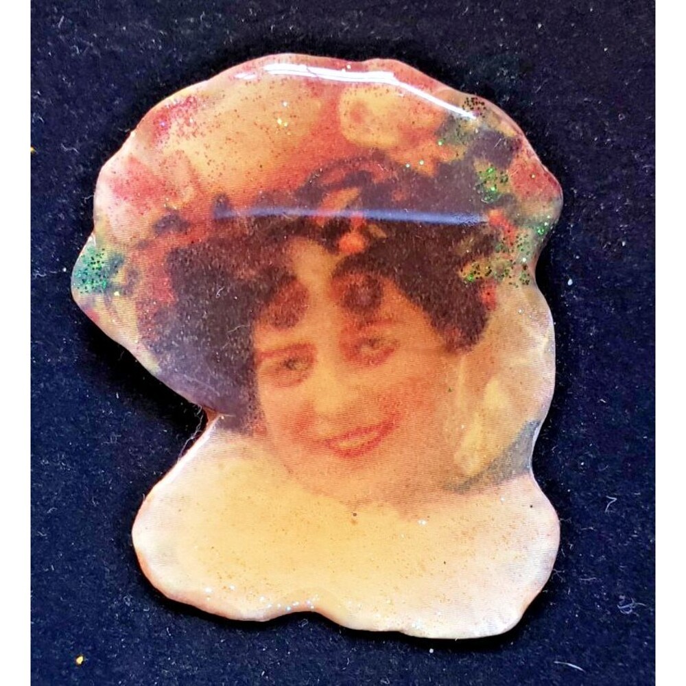 Vintage 1990's - Handmade Victorian Lady Portrait Brooch - Whimsical and Elegant
